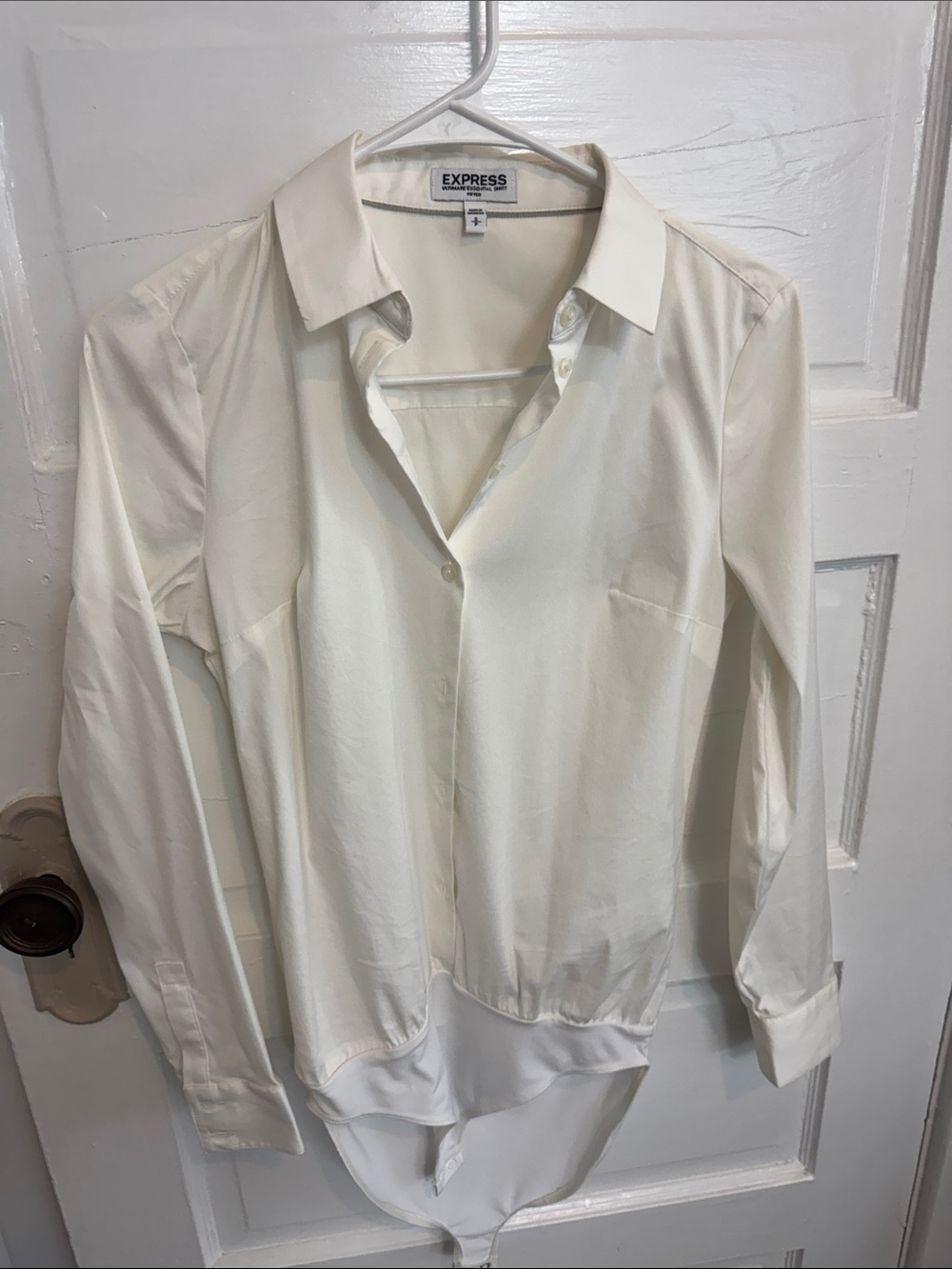 Express Off-White Long-Sleeve Dress Shirt Bodysuit